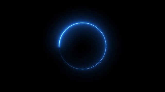 Abstract neon circle animation rotating and glowing against a dark background with futuristic digital.Cyan circle glow border concept on the transparent background. alpha channel, seamless loop, 4K