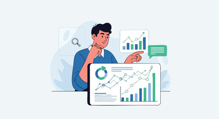 Businessman Analyzing Financial Growth Charts and Market Research Data for Strategic Business Planning