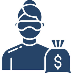 Person with Bag of Money Illustration Isolated on White Background Blue Color Scheme Representing Wealth and Finance