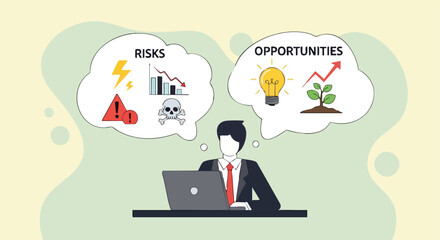 Businessman Analyzing Business Risks and Opportunities for Strategic Decision Making Using a Laptop