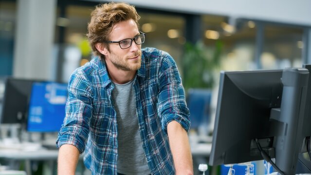 Young Professional Working at Desk in Modern Office Environment