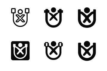 Custom Fitness Logo Set. Personalized fitness equipment. Icon set. Set Logo of personalized fitness equipment: customized resistance band. harmonious logo