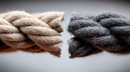 Close-up of Intertwined Natural and Synthetic Ropes in Contrast