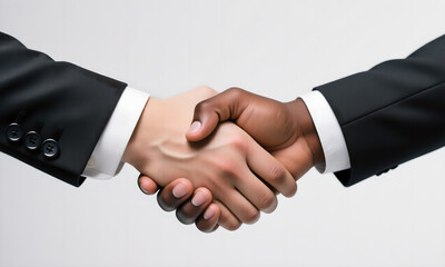 Diverse business professionals shaking hands in a studio, symbolizing partnership and global cooperation.