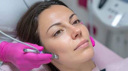 Facial Treatment with Microdermabrasion Tool on Smooth Skin