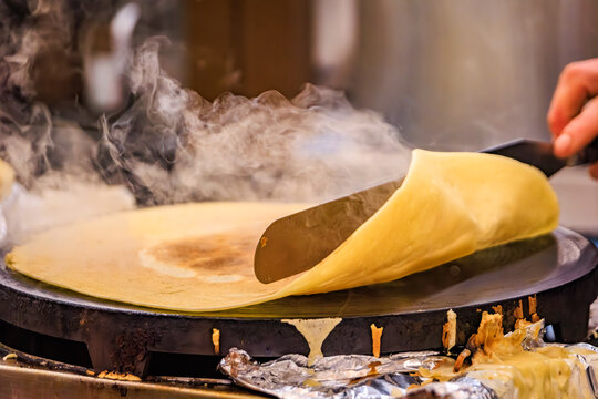 Traditional French crepe made at the Strasbourg Christmas Market in France