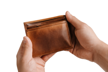 Empty leather wallet held in hands