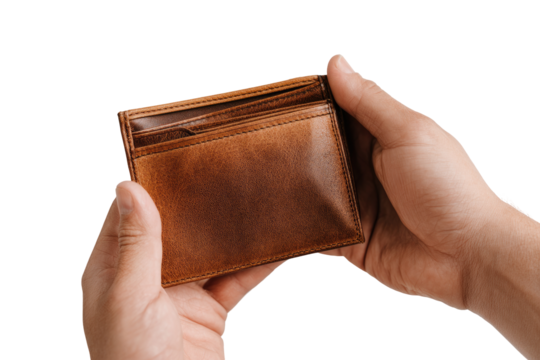 Empty leather wallet held in hands