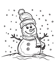 Cute snowman .Coloring pages for kids, simple line art.