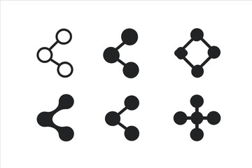 Fototapeta premium Molecule Icon Set. Chemical composition. Icon set. Set Logo of Molecule: Connected atoms. Minimal outline, Filled silhouette, Abstract geometric, Negative