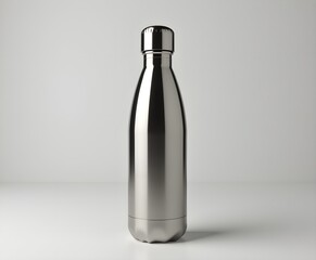Reusable Stainless Steel Water Bottle Isolated on Plain Background