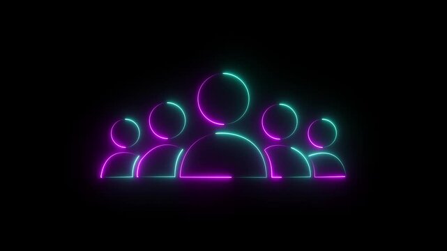 Group neon of five people icon isolated animation .Community icon,Business and team work .People Group Icon. Group of five people icon isolated animation .Community icon,Business and.4k