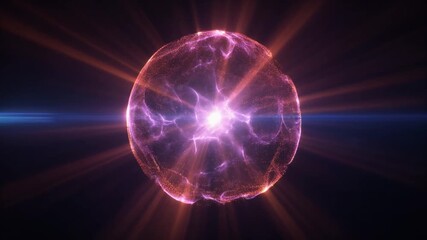 Sphere of energy emitting radiant rays and swirling particles creating a powerful dynamic visual symbolizing force creation transformation and vibrant cosmic motion in an abstract glowing form
