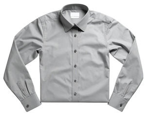 Grey Dress Shirt Flat Lay with Spread Sleeves, Top-Down Perspective, Isolated