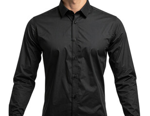 Black Long Sleeve Oxford Shirt on Invisible Mannequin, Front View, Isolated on Transparent Background