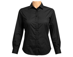 Black Long Sleeve Oxford Shirt on Invisible Mannequin, Front View, Isolated on Transparent Background