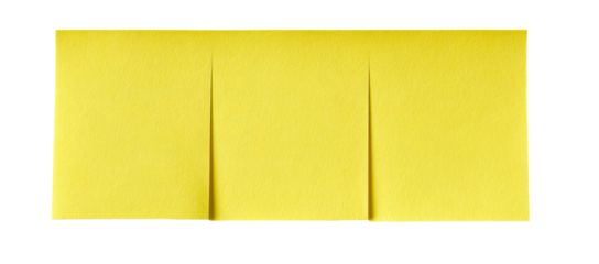 Flat yellow rectangular piece of paper with vertical creases