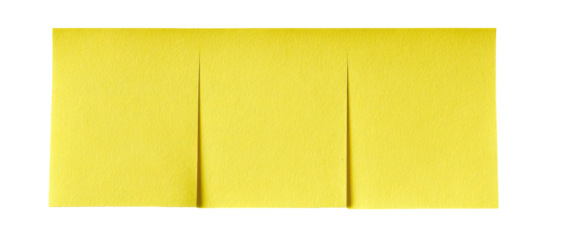 Flat yellow rectangular piece of paper with vertical creases