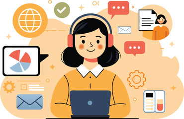 Call center, customer service, flat illustration, vector illustration.