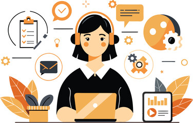 Call center, customer service, flat illustration, vector illustration.