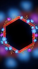 Hexagon floral frame with vibrant colors and elegant decorative details