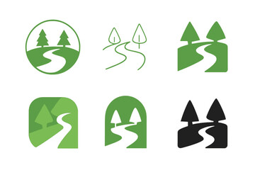 Obraz premium Nature Path Logos. Nature path. Icon set. Set Logo of Nature path: Path through trees. harmonious logo variations of the same emblematic concept, each with