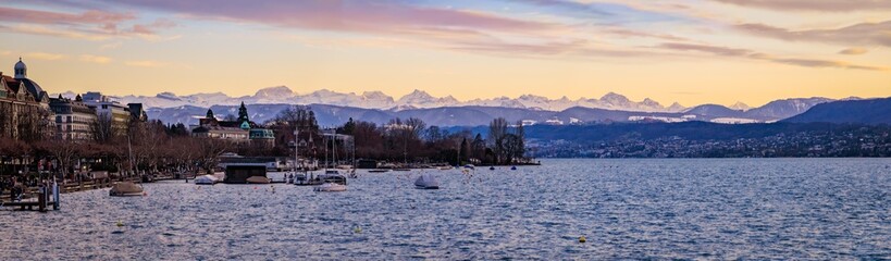 Lake Zurich With Scenic Snow