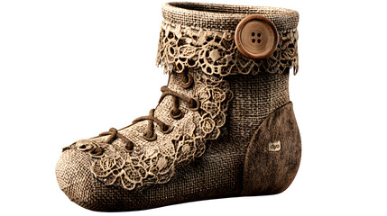 Handmade fabric baby bootie isolated on white background