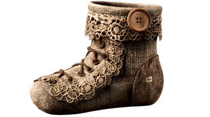 Handmade fabric baby bootie isolated on white background