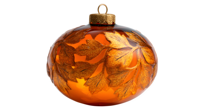 Autumn leaf glass ornament isolated on white background