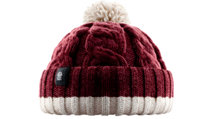 Maroon knit beanie with pompom isolated on white background