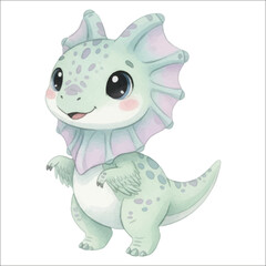 Watercolor dinosaurus Dilophosaurus vector isolated on white background cute baby dilophosaurus
