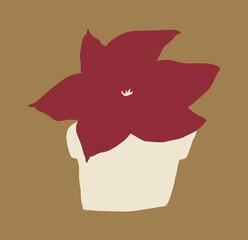 Flat stylized poinsettia in a pot with bold wobbly shapes. Minimal playful Christmas plant illustration