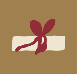 Flat stylized gift box with a bow. Naive hand-drawn design for holiday, celebration, or festive concepts