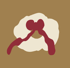 Flat stylized Christmas wreath with a bold wobbly shape and a simple bow. Playful minimal holiday illustration 