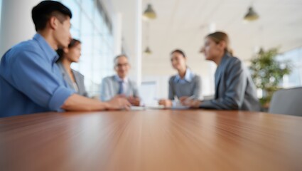 Diverse group of business professionals in meeting around conference table