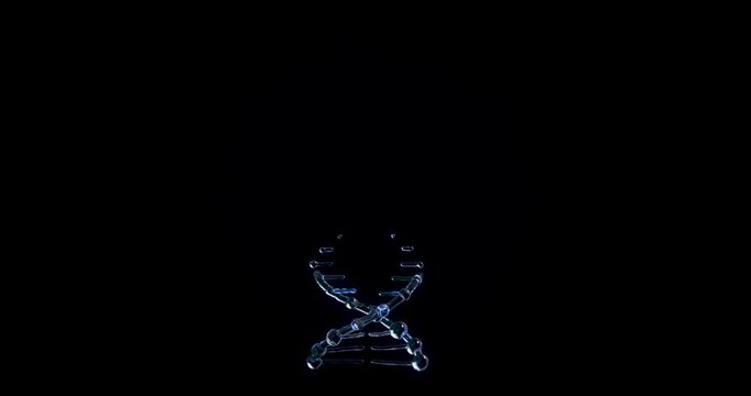 Rotating Molecular Helix Made of Glass Molecules with a Light Blue Glow, Appearing and Rotating on a Black Background.