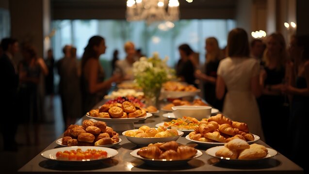 Elegant Event with Buffet Table Featuring Delicious Pastries and Snacks