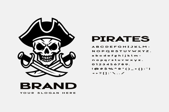 vector illustration of a skull pirates and vector alphabet for branding identity