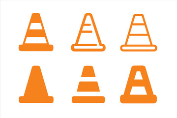 Traffic Cone Icons. Traffic management. Icon set. Set Logo of Traffic management: Traffic cone. harmonious logo variations of the same emblematic concept