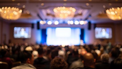 Large Conference Event with Audience and Stage Lighting Atmosphere