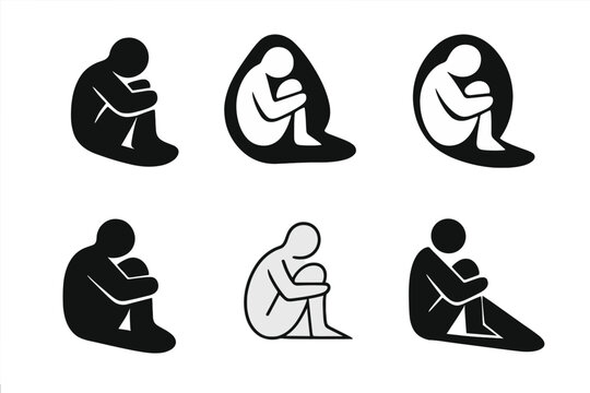 Chronic Sorrow Emblems. The quiet sorrow of living with chronic conditions. Icon set. Set Logo of The quiet sorrow of living with chronic conditions: Solitary