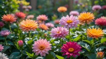 Fototapeta premium Vibrant Daisy-like Flowers Blooming in a Sunny Garden, Spring and Summer Floral Background