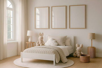 Minimalist Kids Room Interior with Blank Wall for Art Display