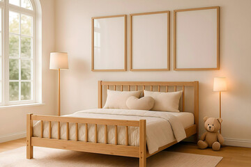 Minimalist Kids Room Interior with Blank Wall for Art Display