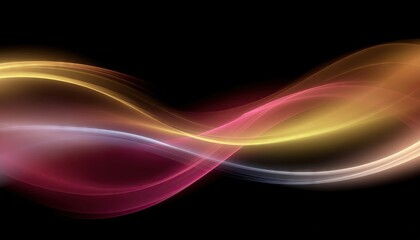 Abstract flowing light waves in warm golden and cool pink tones against a deep black background with subtle dot patterns creating a sense of movement and energy