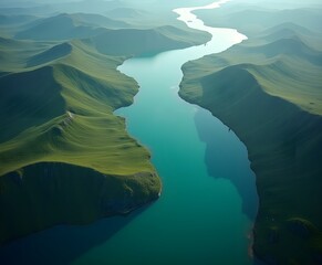 Aerial View of River Delta with Vibrant Blue-Green Tones