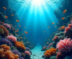 Detailed Coral Reef Ecosystem with Vibrant Marine Life