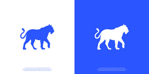 Tiger silhouette icon. Clean flat design isolated on blue background.