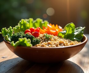 Commercial-Grade Image of a Colorful Vegan Buddha Bowl with Fresh Vegetables and Grains
